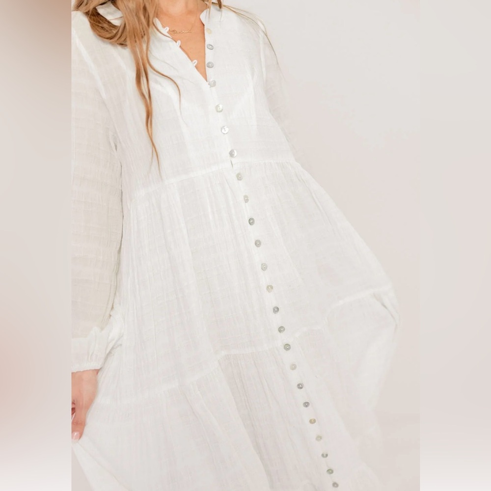 Solaì Anna Cotton-Blend Button Down Maxi Dress in Ivory - Bump Friendly size S